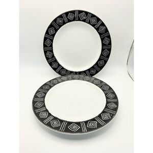 Sakura Set 2 Black White Geometric Spiral 8" Salad Dessert Plates